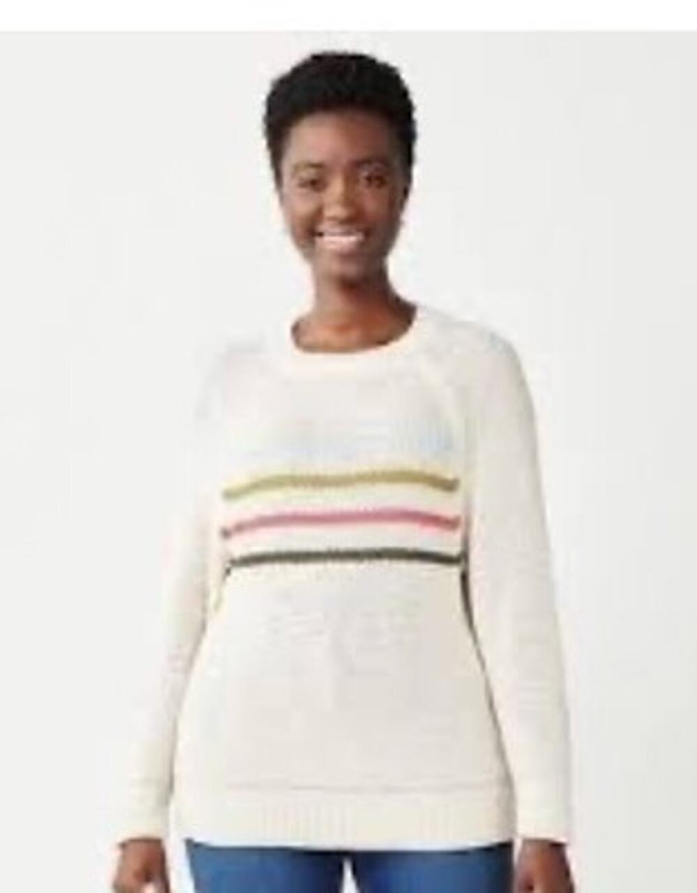 Sonoma Pullover Knit Sweater Cream Blue Pink Olive Stripe Womens Plus Size 4X NW